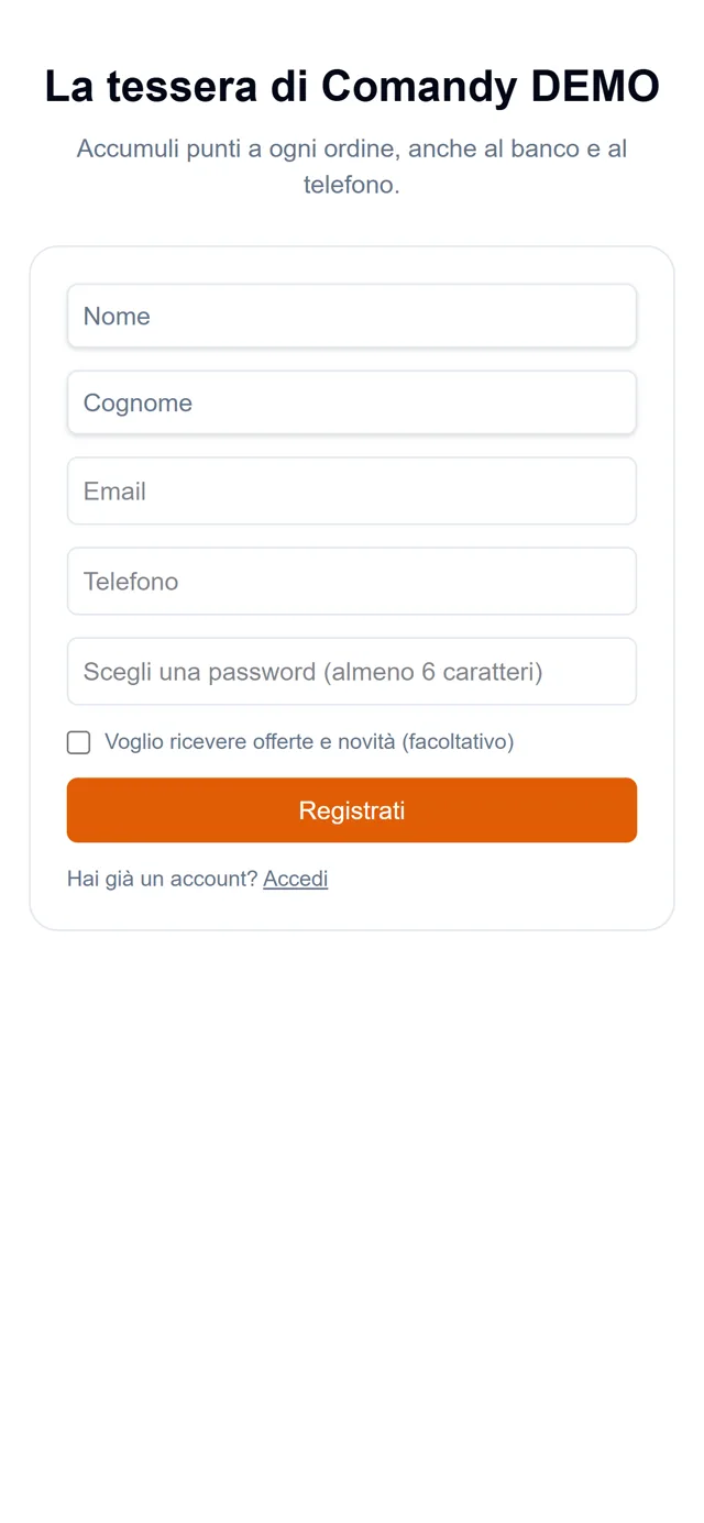 La tessera fedeltà del cliente con il QR e i punti